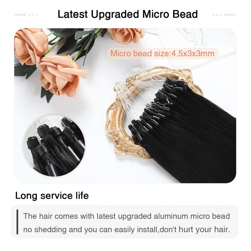 SUYYA Microlink Hair Extensions Human Hair Jet Black Micro Loop Hair Extensions Real Human Hair Straight Micro Links Hair Extensions 50 Strands Blonde Hairextensions