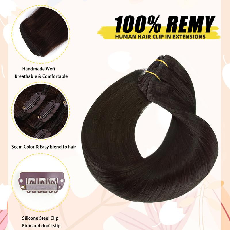 Clip in Hair Extensions Human Hair Silky Straight Remy Human Hair Clip in Extensions Thick 7 Pieces Natural Real Human Hair Extensions Clip Ins for Women Girls