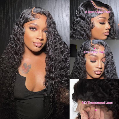 Vipbeauty Full 13X4 Water Wave Lace Frontal Wigs Human Hair 180% Density 12A HD Transparent Deep Wave Lace Frontal Wig Pre Plucked 12A Brazilian Wet and Wavy Virgin Human Hair Wigs for Women