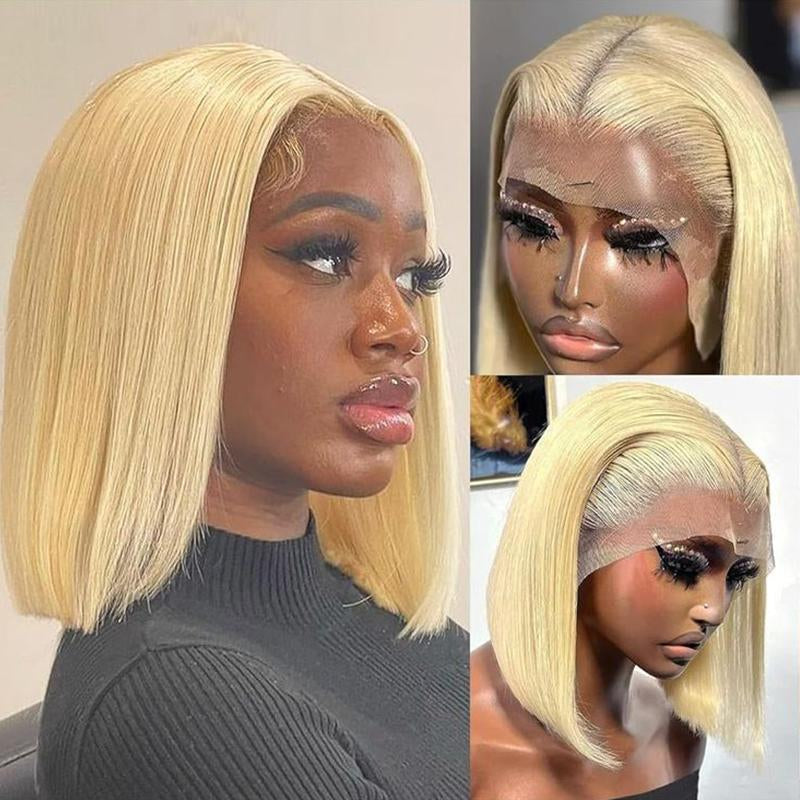 613 Blonde Bob Wigs Human Hair 13X4 Transparent Lace Front Wig Straight Bob Wigs Human Hair Pre Plucked with Baby Hair 180 Density