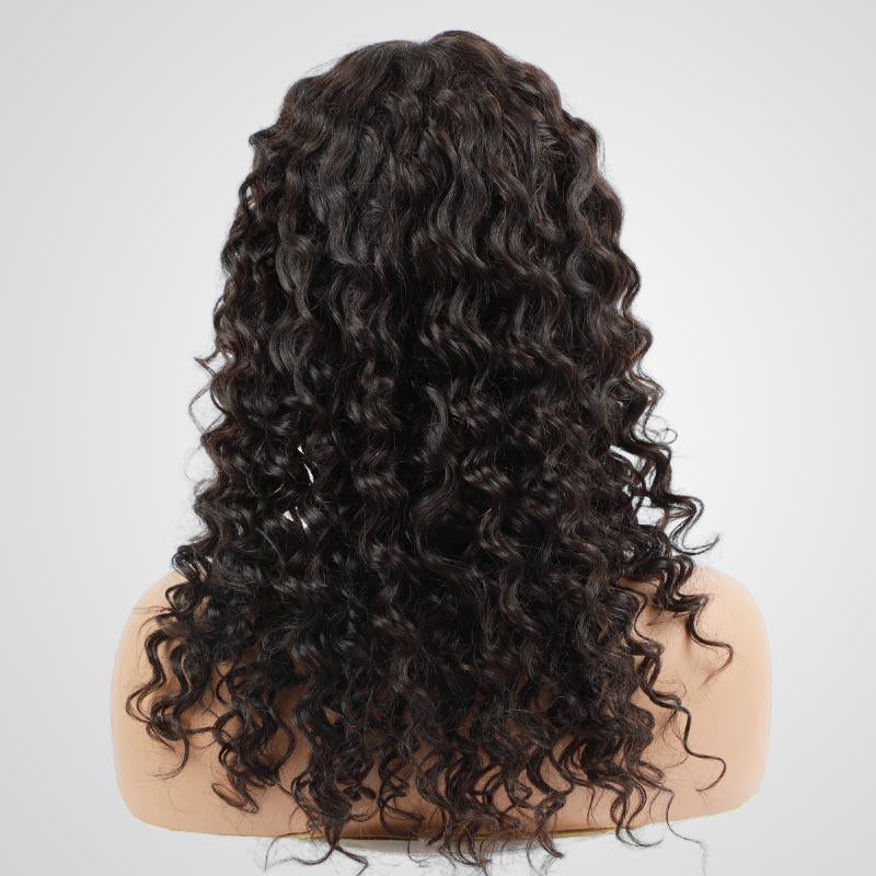 13*4 Lace Deep Wave Human Hair Wig Pre Plucked 180% Density Deep Curly Human Hair Wig Natural Color