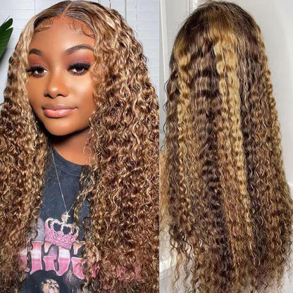 5X5 Wear and Go Glueless Wigs Human Hair Pre Plucked Pre Cut Highlight Blonde Water Wave Lace Front Wigs Human Hair HD Lace Closure Ombre Wig Human Hair Curly Lace Closure Human Hair Wig 22 Inch