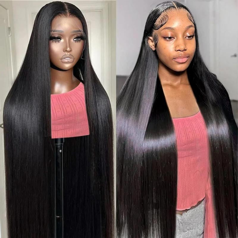 30 Inch Black Long Striaight HD Transparent Glueless Lace Frontal Wigs for Black Women Brazilian Pre Plucked Remy 100% Human Hair Wig 13X4 Lace Frontal Wig 180% Density Brazilian Bone