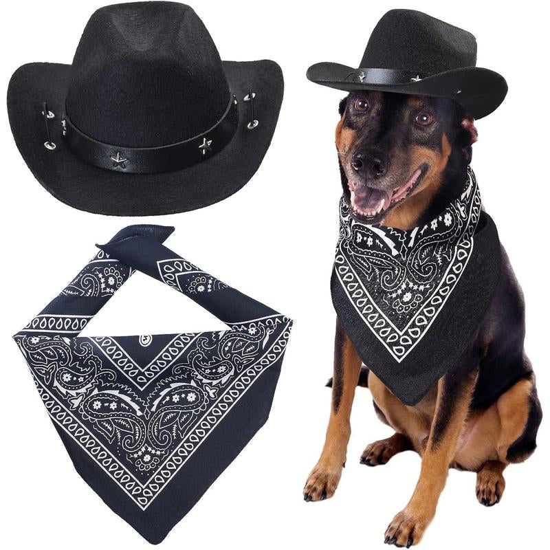 Pet Cowboy Costume Accessories Dog Cat Pet Size Cowboy Hat and Bandana Scarf West Cowboy Accessories for Puppy Kitten Party Festival and Daily Wearing Set of 2 (Coffee)