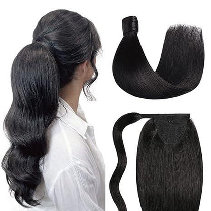 SUYYA Ponytail Extension Human Hair Wrap around Clip in Hair Piece Human Hair Ponytail Extension Straight Ponytail Human Hair