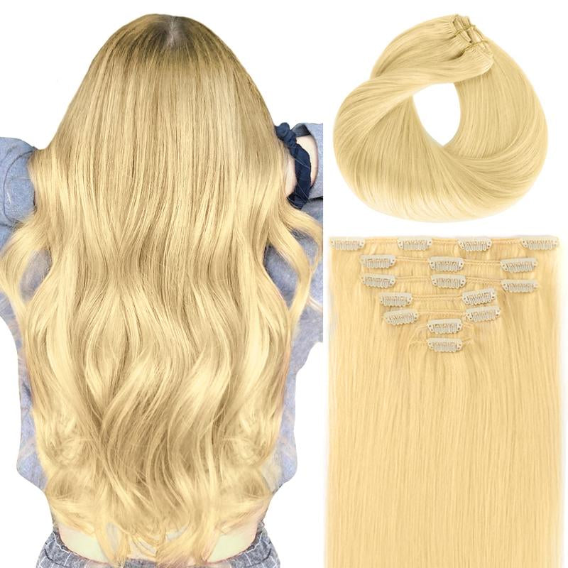 Clip in Hair Extensions Human Hair Silky Straight Remy Human Hair Clip in Extensions Thick 7 Pieces Natural Real Human Hair Extensions Clip Ins for Women Girls