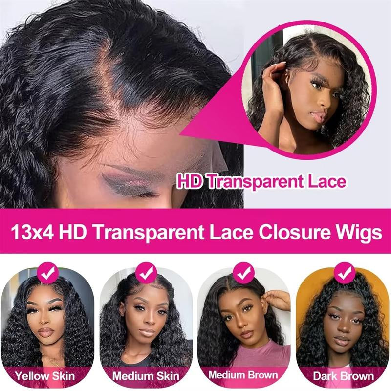 Water Wave 13X4 Lace Front Wigs 100% Human Hair Pre Plucked 180% Density Brazilian Wet and Wavy Human Hair Wigs for Women Water Curly Lace Frontal Wigs Human Hair Natural Color