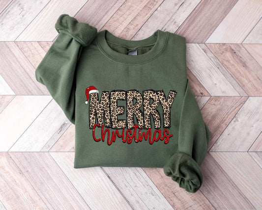 Christmas Shirt Merry Christmas Sweatshirt Leopard Printed Christmas Shirt Christmas Gift Shirt Women Leopard Christmas Shirt