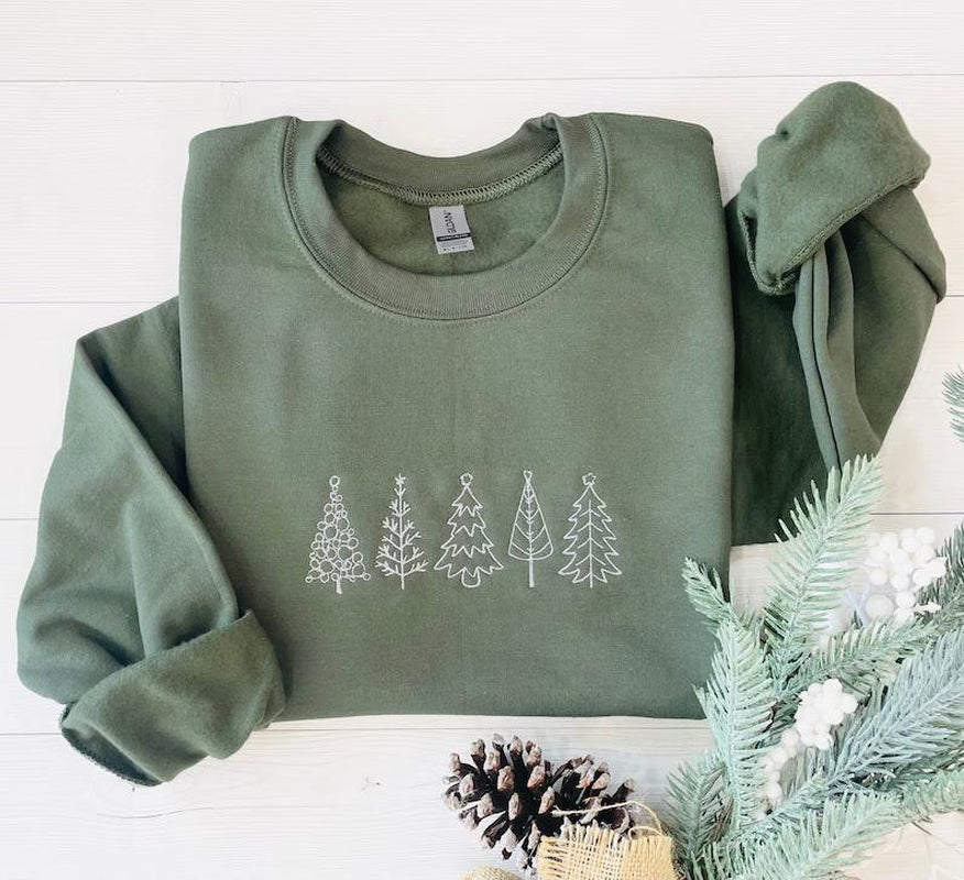 Christmas Tree Embroidered Sweatshirt, Christmas Sweatshirt, Embroidered Christmas Sweatshirt, Christmas Embroidery Sweater