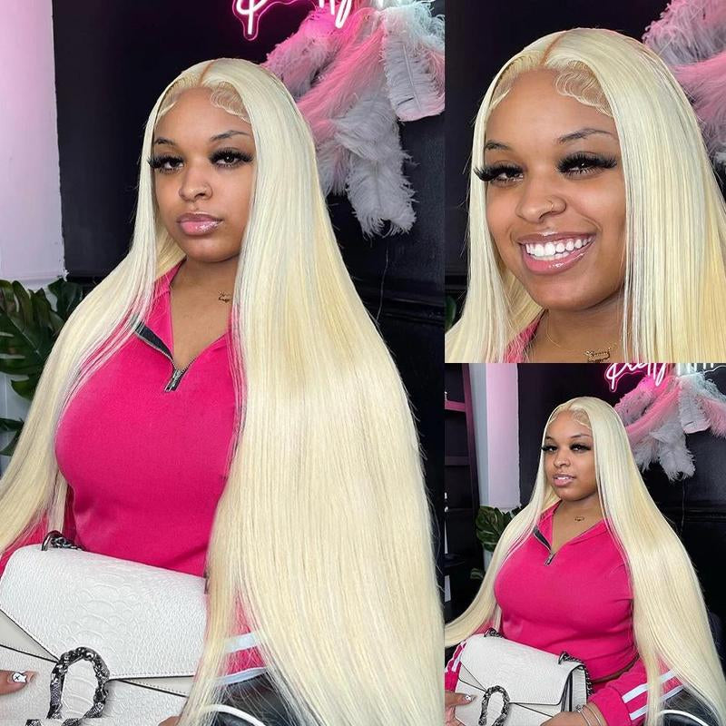 613 Blonde 13X6 Transparent Lace Front Human Hair Wigs 180% Density Preplucked Brazilian Straight Lace Frontal Wig with Baby Hair 16-40 Inch