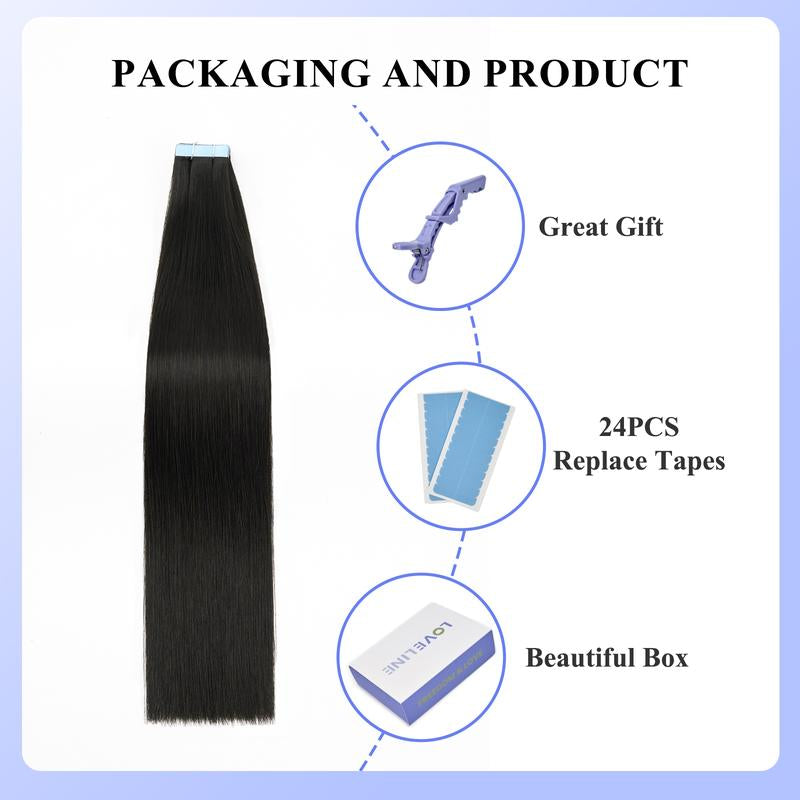 LOVELINE Tape in Extensions Human Hair 20Pcs 50G 100% Remy Straight Human Hair Extensions Skin Weft Tape in Hair Extensions for Women