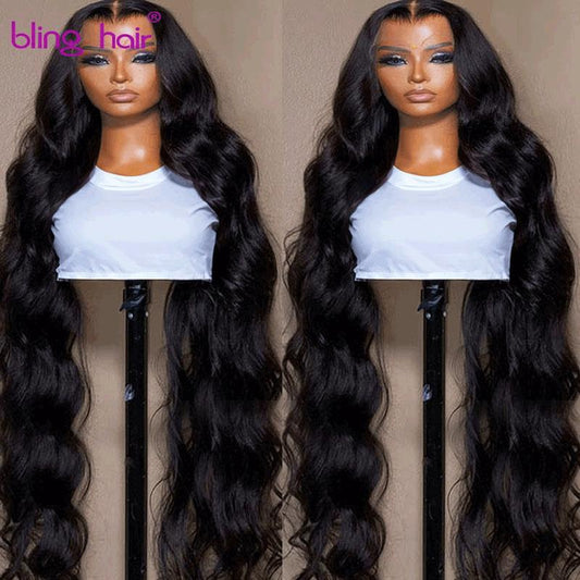 Bling Hair 13X4 13X6 Body Wave Lace Front Human Hair Wigs Brazilian Transparent Lace Frontal Wig Pre Plucked Human Hair 180% Density for Women 30 Inch