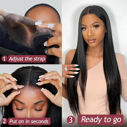 Wear and Go Glueless Wigs Human Hair Pre Plucked Pre Cut Straight Brazilian Lace Front Wigs Human Hair 5X5 Hd Lace Front Human Hair Wigs for Black Women Glueless Wig 200 Density