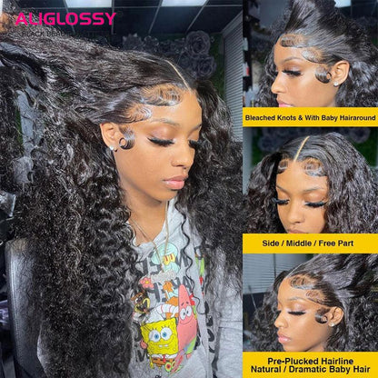 ALIGLOSSY Deep Wave Lace Front Wigs Human Hair Wigs for Women 13X4 HD Transparent Deep Curly Lace Front Wig Human Hair 180% Density Lace Frontal Wigs Human Hair Pre Plucked with Baby Hair