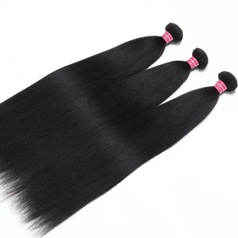 Sunber Yaki Straight 3/4Pcs Virgin Hair Extensions with Human Hair Bundles