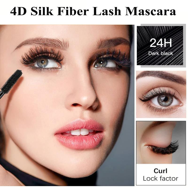 4D Silk Fiber Lash Mascara Extension Voluminous Fiber Mascara Waterproof & Smudge-Proof Mascara Long-Lasting No Flaking Natural No Clumping,All Day Exquisitely Full