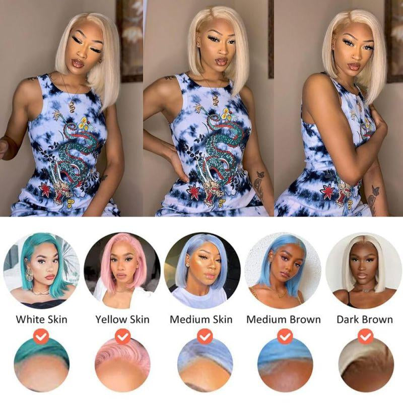 613 Blonde Bob Wigs Human Hair 13X4 Transparent Lace Front Wig Straight Bob Wigs Human Hair Pre Plucked with Baby Hair 180 Density