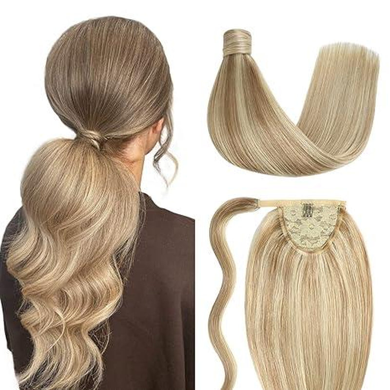 SUYYA Ponytail Extension Human Hair Wrap around Clip in Hair Piece Human Hair Ponytail Extension Straight Ponytail Human Hair