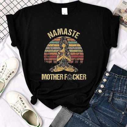 Vintage Namaste Mother Explicit Pattern Women T-Shirt O-Neck Creative T Shirts Casual Comfort Fashion Womenswear Comfortable Everyday Fit Top Piece Chic Day Lady Streetwear Tshirt Summer Crewneck