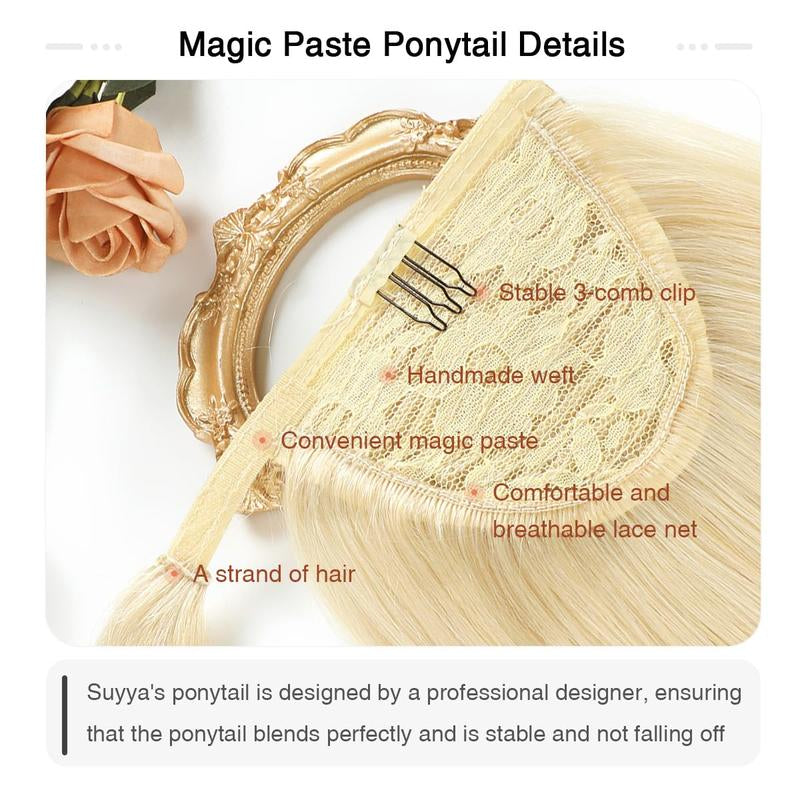 SUYYA Ponytail Extension Human Hair Wrap around Clip in Hair Piece Human Hair Ponytail Extension Straight Ponytail Human Hair