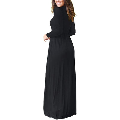 MISFAY 2024 Fall Women Long Sleeve Loose Plain Maxi Dresses Casual Long Dresses with Pockets