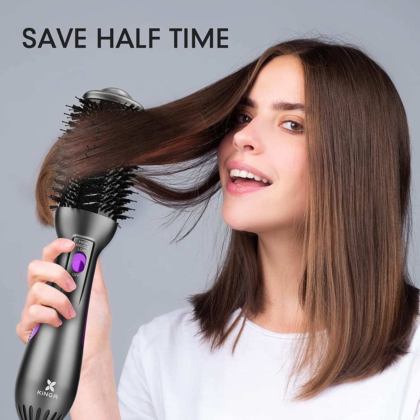 4 in 1 Hair Dryer Brush One-Step Blow Dryer Brush Oval Shape Professional Hot Air Brush;  Ceramic Coating Women Hair Dryer Volumizer Styler for Drying Curling Straightening;  Purple