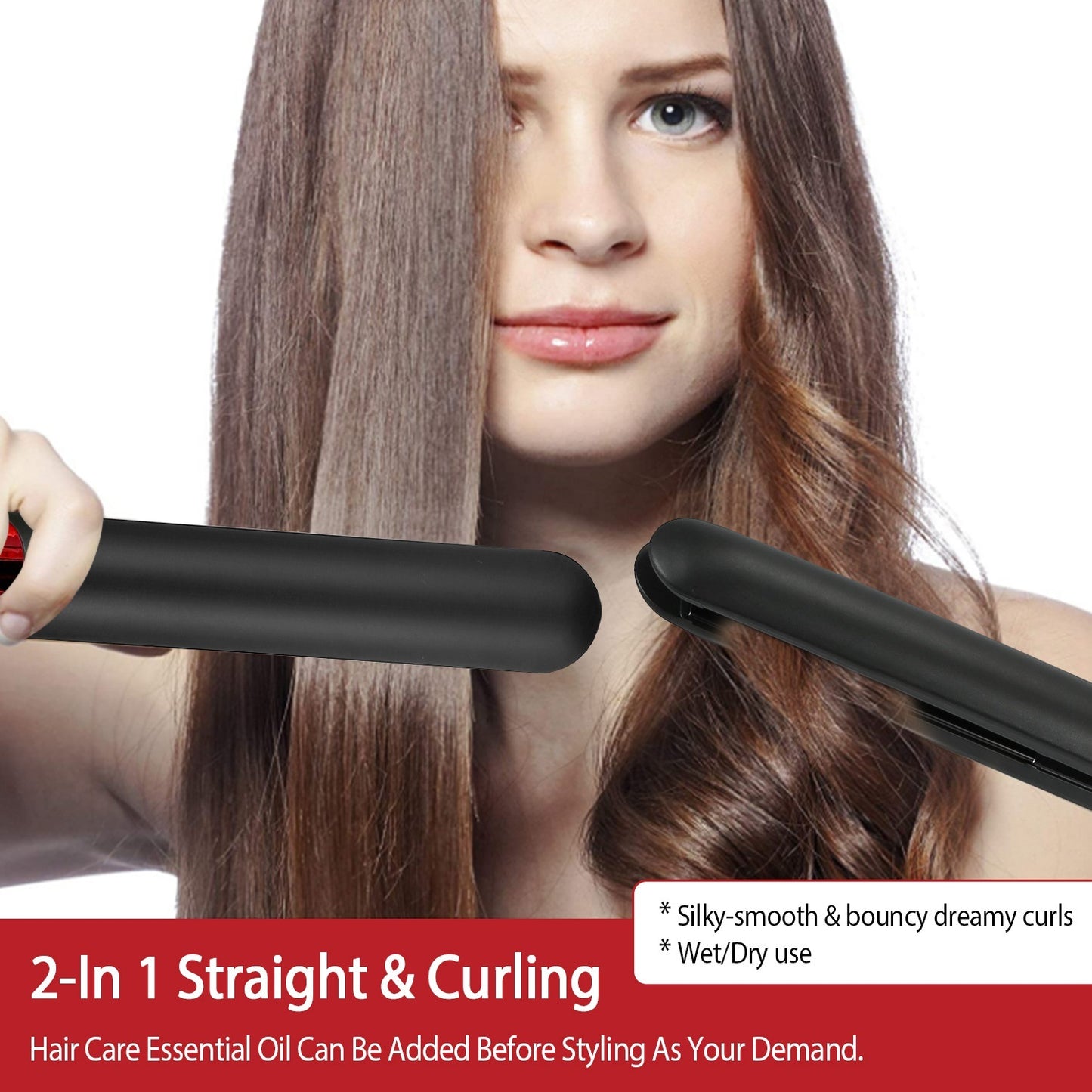 Hair Straightener Curling Iron 2 In 1 Twist Hair Straightener Ceramic Plate Hair Curler w/ Temperature Adjust LCD Display Glove