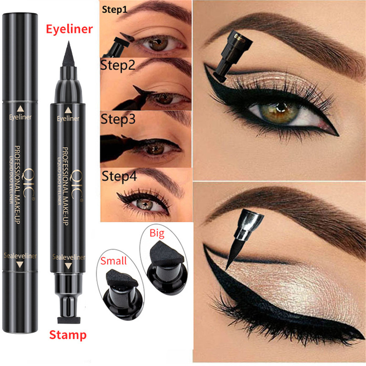 Eyes Liner Liquid Make Up Pencil Waterproof Black Double-ended Makeup Stamps Eyeliner Pencil