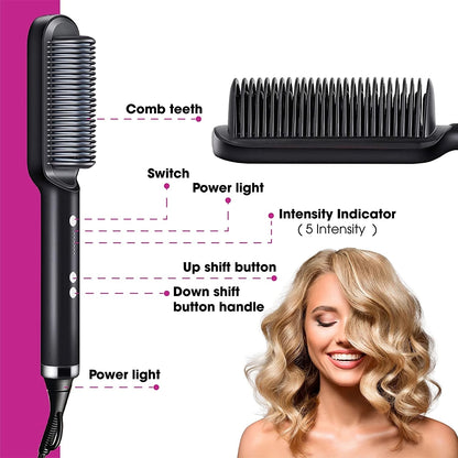 New Hair Straightener Hot Comb Anti-scalding Ceramic Hair Curler Multi-speed Electric Straightening Comb Curling Iron Hairbrush