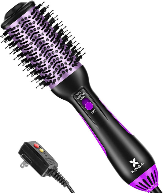 Kinga Hair Dryer Brush Blow Dryer Brush in One Professional 5 in 1 One Step Hot Air Brush Hoot Tools Blowout Brush Hair Dryer and Volumizer 1 Pack (Purple)