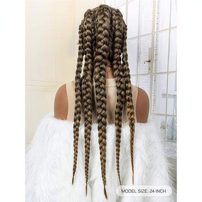 Lace Front Long Braided Synthetic Wig; 5x Braided Wigs Natural Hairline Box Braided Wigs For Women