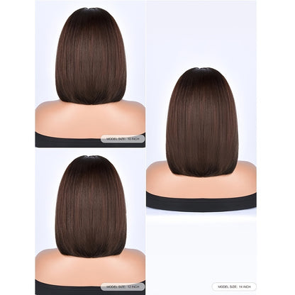 Straight Short Bob Wig With Bangs Colored #2 Brown Human Hair Wig With Bangs For Women Brazilian Glueless Full Machine Made Wig With Bangs 180% 200% Density