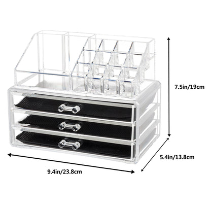 Home Use Space-saving Rectangular Compartments & 3-Layer Drawers Integrated Plastic Makeup Case  YF