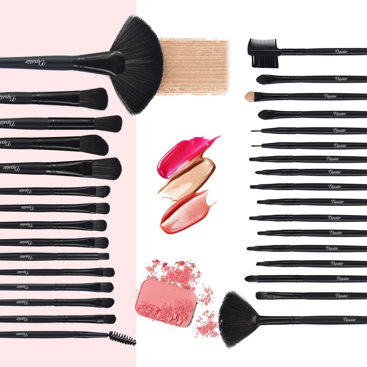 A set of 32 black makeup brushes, suitable for full makeup, blush, concealer, gloss and lip brush, girly beauty tool (without bag)