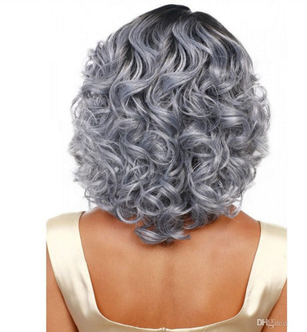 Grey Curly Wigs for Women Soft Afro Short Curly Wig with Bangs Heat Resistant Synthetic Fiber Hair Cosplay Wigs