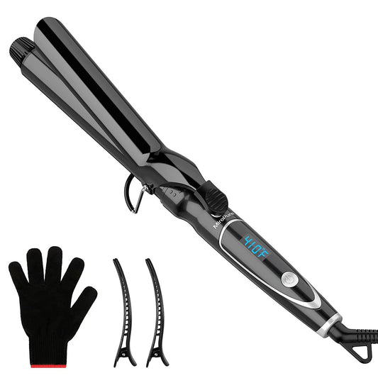 Curling Iron 1 1/4-inch Dual Voltage Instant Heat with Ceramic Coating;  LED Display;  6 Temp Settings;  Glove Included