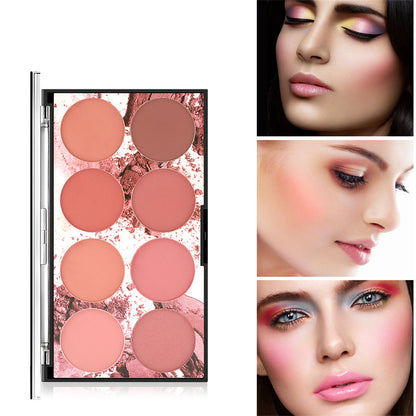 8 Colors Blush Palette Matte Mineral Blush Powder Bright Shimmer Face Blush Contour and Highlight Blush Palette Professional Facial Beauty Cosmetic Makeup Blush 1PCS
