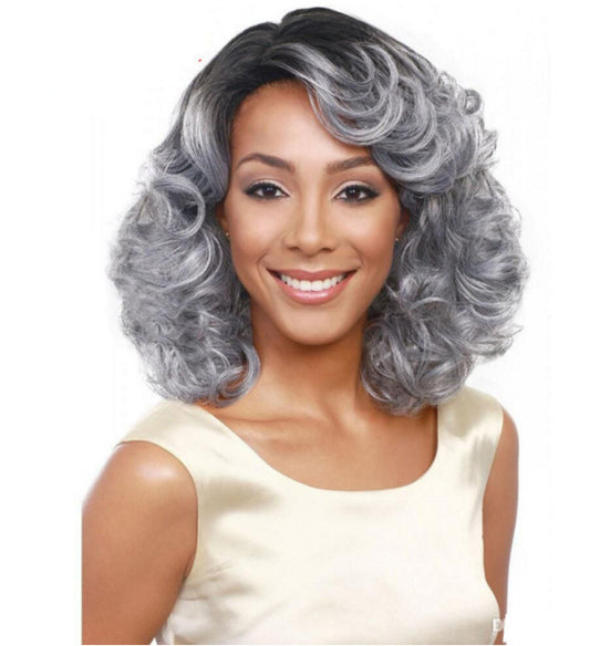 Grey Curly Wigs for Women Soft Afro Short Curly Wig with Bangs Heat Resistant Synthetic Fiber Hair Cosplay Wigs