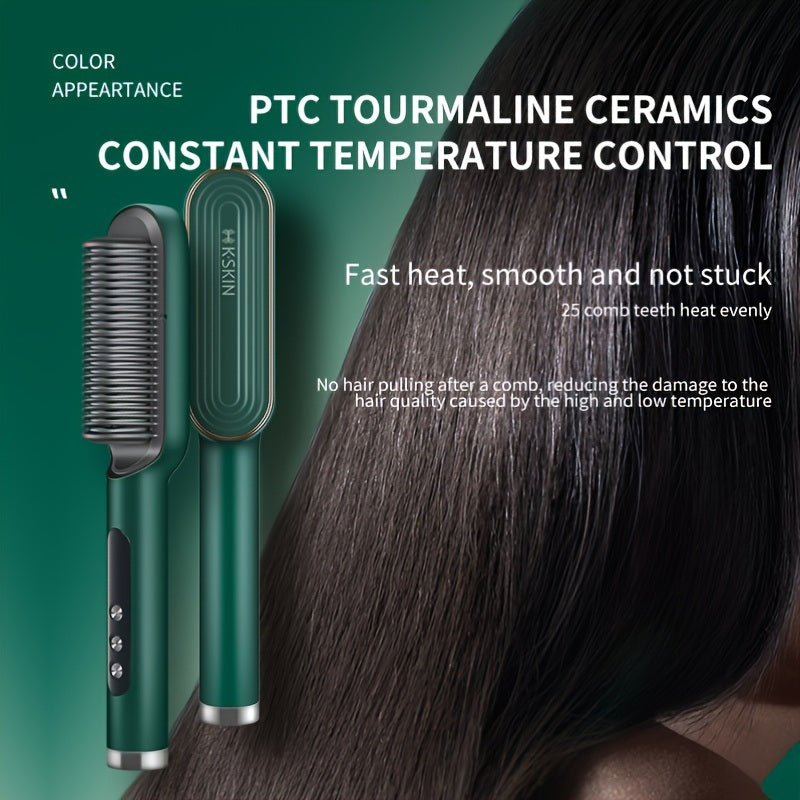 Cute Cartoon Negative Ion Hair Straightener Brush; Ceramic Heating Hair Straightening Brush; Hot Comb Hair Straightener Brush With 9 Temp Settings; For Professional Hair Salon