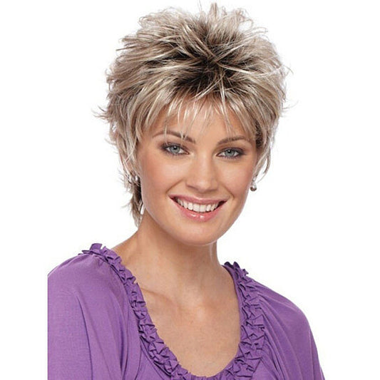 Women Fashion Short Haircut Shag Short Curly Ombre Wig with Cap Party Club
