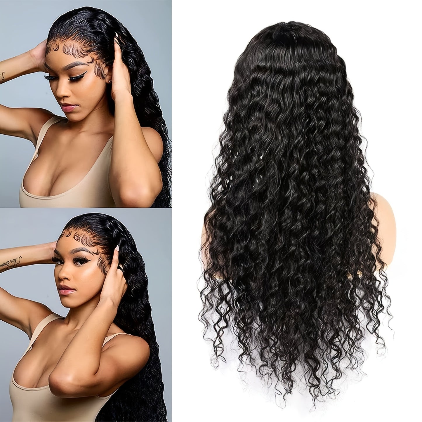 Deep Wave Transparent Lace Front Wigs Wet Wavy Human Hair 13x4 Lace Frontal Wigs Deep Curly Wave Wig For Women With Baby Hair Pre Plucked 100% Unprocessed Brazilian Virgin Hair Natural Black