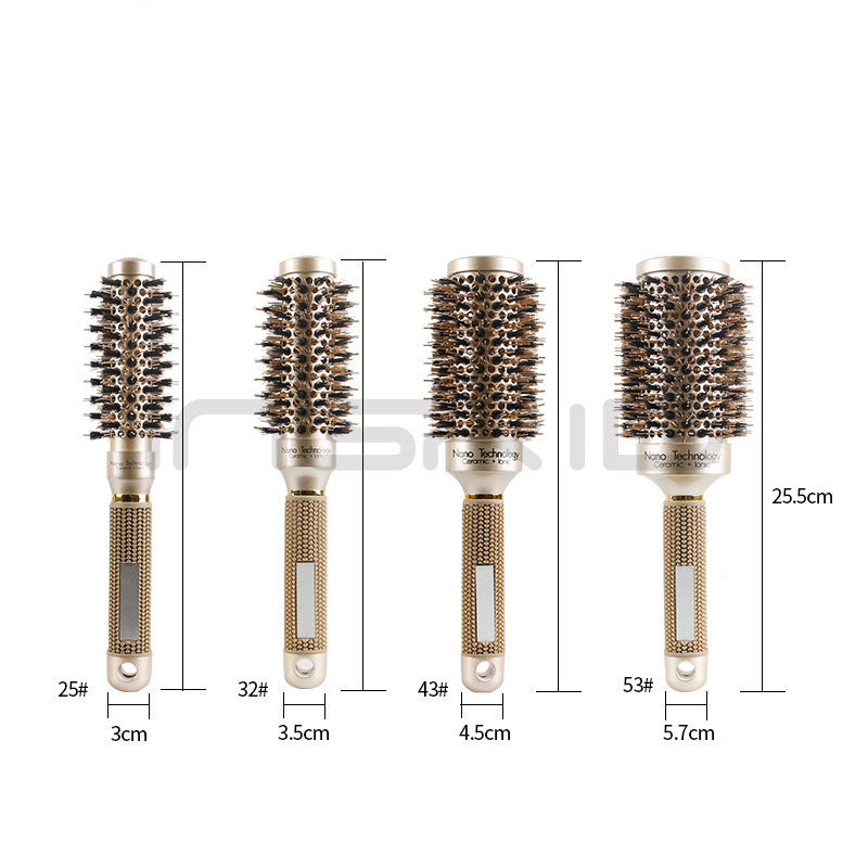 Hair Styling Hair Brush Nylon Comb Cylinder Curly Hair Rolling Comb Thermal Aluminum Tube Round Barrel Hair Comb Salon Tool