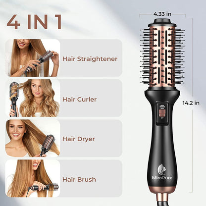 Hair Dryer Brush, MiroPure Hot Air Brush, 4 in 1 Blow Dryer Brush for Women, One-Step Hair Dryer & Volumizer Brush with Leakage Protector, Blow Dryer Curling Brush, Upgraded Version Round Design