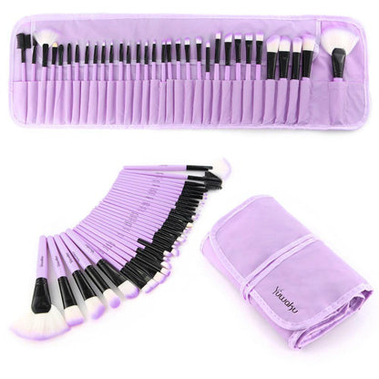 32 professional makeup brush set; facial eye shadow eyeliner foundation blush lip powder liquid cream blending brush (purple)