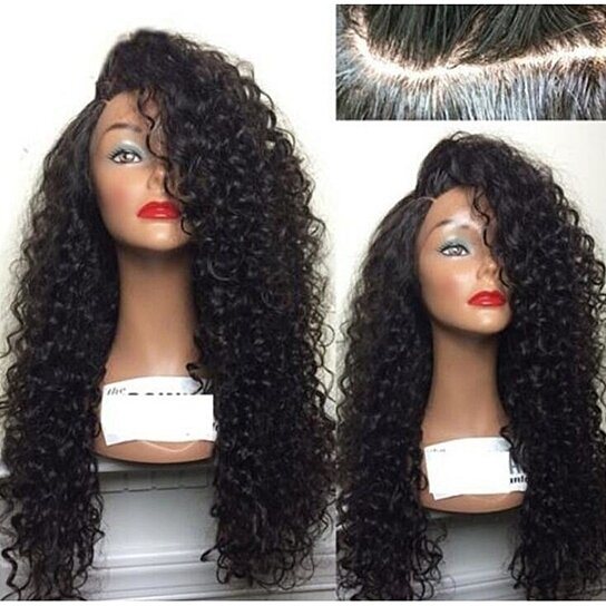 Wig Synthetic Fiber Lace Front Wig Kinky Curly L Part Heat Resistant Wigs with Cap Replacement Natural Black Wig For Women