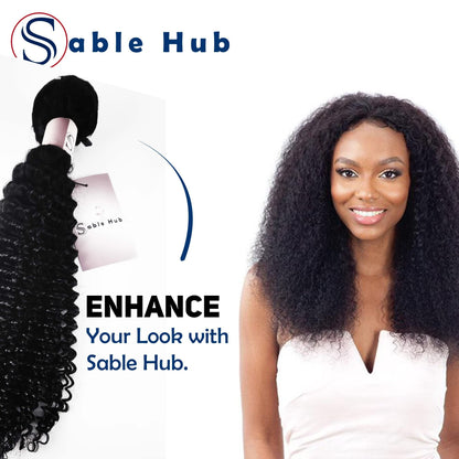 Sable Hub Kinky Curly Women Hair Bundle | 100% Unprocessed 10A Brazilian Virgin Kinky Curly Bundle, 150% Density Hair Extension, Natural Human Hair
