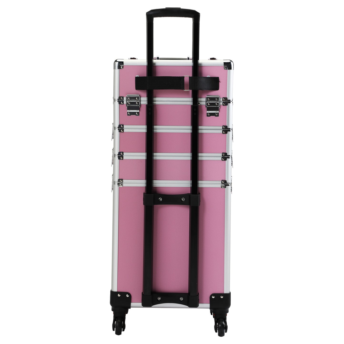 4-in-1 Makeup Travel Case with 360° Rolling Wheels, Locks, Keys and Adjustable Dividers, Pink XH