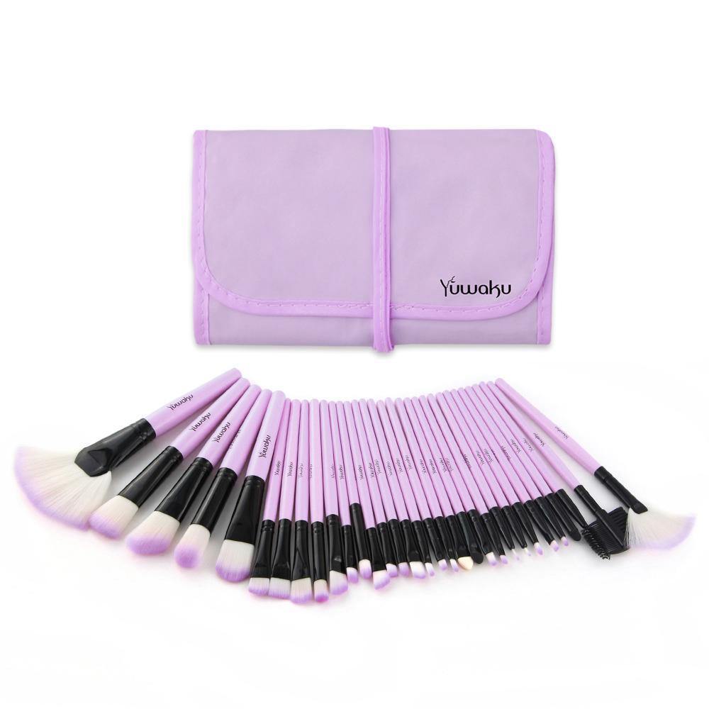 32 professional makeup brush set; facial eye shadow eyeliner foundation blush lip powder liquid cream blending brush (purple)
