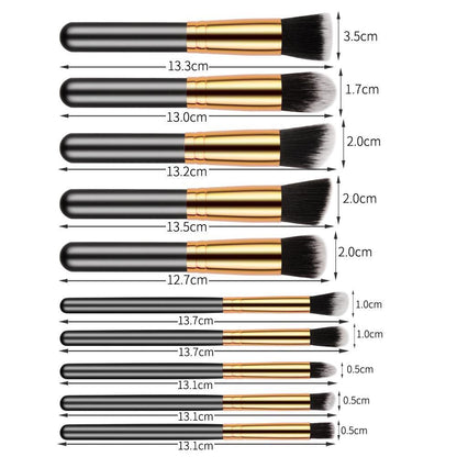 (Black and gold) 10 eye shadow powder eyebrow pencil eyeliner blush foundation concealer makeup brush set