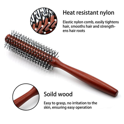 Mythus Wood Round Hair Curly Comb With Ball Tip Anti Static Natural Styling Hair Brush Barber Tool Wood Round Comb